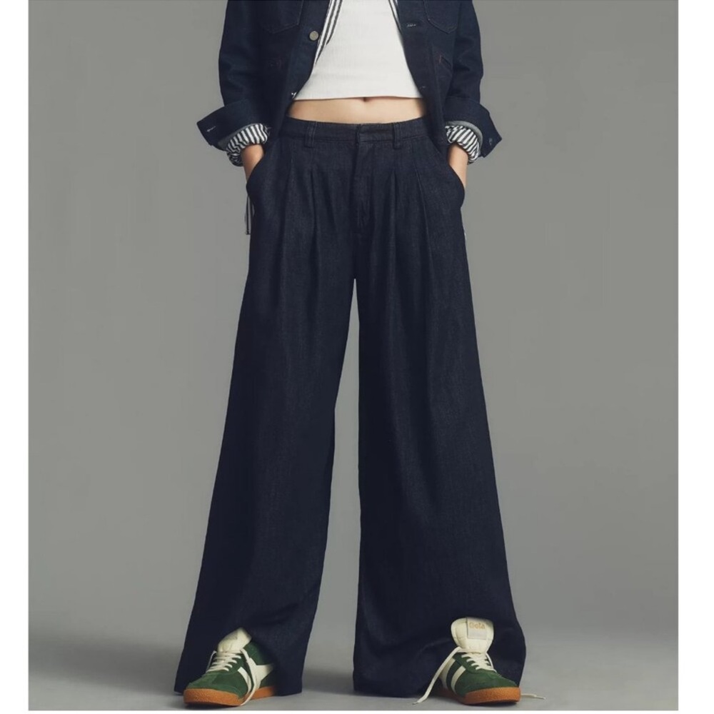 Anthropologie Maeve The Avery Pleated Wide-Leg Denim Trousers 29